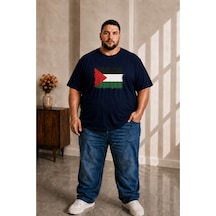Sngl Tekstil Erkek Büyük Beden Kısa Kollu Filistin Bayrak Baskılı Tişört 3xl 4xl 5xl 6xl 7xl 8xl 9xl Lacivert