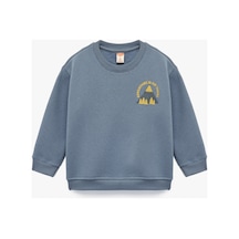Koton Erkek Bebek Baskı Detaylı Bisiklet Yaka Uzun Kollu Şardonlu Sweatshirt Mavi