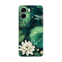 Oppo A6t - A6x Uyumlu Yeşil Yapraklı Nilüfer Ve Yusufçuk Baskılı Silikon Kılıf Renkli