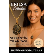 Sertifikalı Gold Renkli Doğal Tel Sargılı Serpantin Yılan Taşı Kolye Dönüşüm Ve Koruma Taşı Renkli