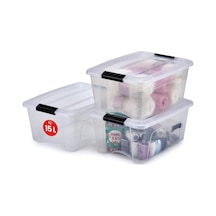 Iris Ohyama, 3'lü Set İstiflenebilir Saklama Kutusu, Klik Kilitli New Top Box Ntb-15 Plastik, Şeffaf, 3 X 15 L Diğer