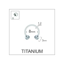 %100 G23 Titanyum Çift Taş Kristal Top 3mm X 8mm X 1.2mm Titanyum Halka Piercing Siyah