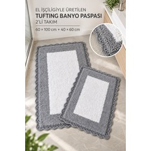 Alanur Bodrum Tufting Cotton Pamuklu El Işi Örgülü 2 Li Paspas 108 Beyaz - Gri