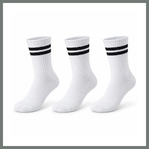 Bezos Unisex Beyaz Çorap Siyah Çizgili 3'lü Set Uzun Soket Günlük Spor Kolej Stil Rahat Kadın Erkek Çorabı Mmbz