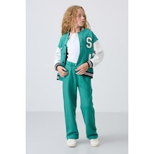 Tommy Life Deniz Yeşil Pamuklu İçi Tüylü Yumuşak Dokulu Standart Fit Nakışlı Kız Çocuk Eşofman Alt - 75146 Yeşil