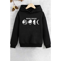 Çocuk Moon Phases Baskılı Sweatshirt Siyah