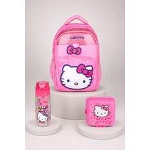 X Dekomus Lisanslı Hello Kitty Glitter Bow Collection Büyük Boy Okul Çantası,beslenme Kabı Ve Matara Seti Altın