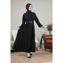 Kadın Gizli Patlı Kamerli Uzun Elbise Siyah Siyah