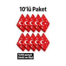 Herşeynota 10 Lu Kırmızı Ay Yıldız Desenli %100 Pamuk 52x52 Cm Fular Bandana Seti Çok Renkli