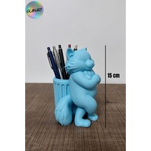 3 Boyutlu Kedi Figürlü Masa Üstü Kalemlik 3d Filament 1 Adet Mavi
