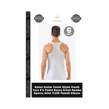 Floranova Rahat Kesim Yazlık Giyim Klasik Tarz 6'lı Paket Beyaz Erkek Rambo Sporcu Atlet %100 Pamuk Ribana
