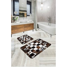 Kahve Deri Görünümlü Banyo Halısı Klozet Paspas Seti Bs330n11 Kahverengi