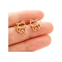 Fastbuy Altın 1 Çift Sevimli Kedi Paslanmaz Çelik Küpeler Bayan Punk Takı Moda Trend Hediyeler İçin Küçük Kulak Çıtçıt Takı Altın