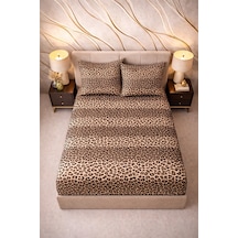 More Home Tek Kişilik Lastikli Çarşaf Seti + Yastık Kılıfı Leopar Siyah Bej