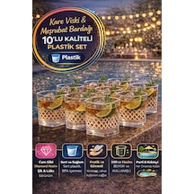 10 Lu Kare Desenli Plastik Viski Bardağı I Sert Şeffaf Kokteyl Meşrubat Bardak Parti 220 Cc