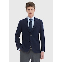 Ramsey Lacivert Desenli Shirt Shoulder Slim Fit Yün Karışımlı Örme Ceket Ck-2578