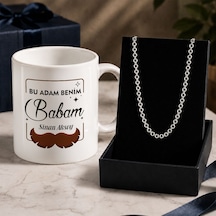 Bk Gift Kişiye Özel Babalar Günü Tasarımlı Beyaz Kupa & Rolo Zincir Kolye -6, Babalar Günü Hediyesi Gümüş