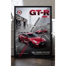 Nissan Gt-r R35 Nismo Siyah Ahşap Çerçeveli Poster, Dekoratif Araba Duvar Tablosu