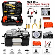 Mur-cell Çift Pistonlu Pro Seri 12v Lastik Şişirme Kompresörü Seti Hava Pompası
