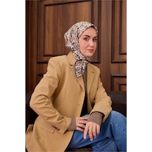 Silk Home Twill İpek Eşarp Petrol Yeşili Krem Desenli Tok Duruşlu Kaymaz 90x90 Çok Renkli