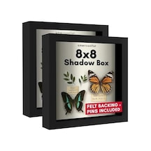 8x8 Gölge Kutusu Çerçeve Siyah Yumuşak Keten Sırtlı - Duvar Ve Masa Üstü İçin Kırılmaya Dayanıklı Camlı Kompozit Ahşap - 2&apos Li Paket 6998