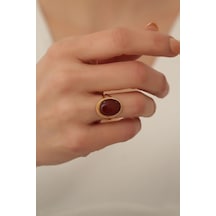 14 Ayar Altın Oval Koyu Akik Yüzük Sarı Altın