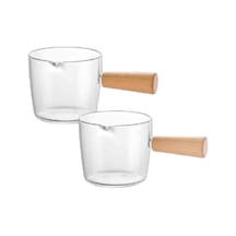 Flosoft Ahşap Saplı Mika Sosluk Takımı 2 x 100 ML Kahverengi - Şeffaf