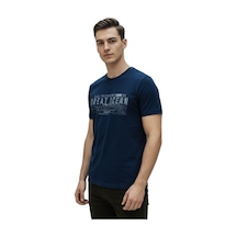 Lacaton 24-7014 Erkek Bisiklet Yaka Baskılı T-shirt İndigo İndigo