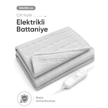 Beylini Omak Çift Kişilik Elektrikli Battaniye Tam Güvenlikli Dayanıklı Çift Kademeli Termostatlı Elektrikli Yatak Isıtıcı 120x150 Cm Beyaz