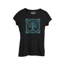 Druidic Yggdrasil - Hayat Ağacı Siyah Kadın Tshirt 001
