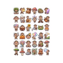 30 Adet Fantastik Orman Trolleri Sticker Seti - Laptop Defter Telefon Çok Renkli