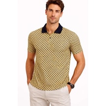 Suma Erkek Pike Kumaş Polo Yaka Desenli Tişört Kısa Kol Yazlık T-shirt - Sarı