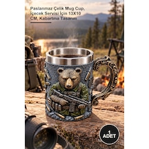 1 Adet 3d Kabartmalı Avcı Temalı Kupa Bardak Paslanmaz Çelik Mug Cup, İçecek Servisi İçin 13x10 Cm, Kabartma Tasarım