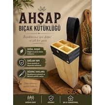 Masif Kütüklük, Kasap Ahşap Bıçak Kütüklüğü Bel Tipi, Kurban Bıçağı Koruma Kabı 4 Gözlü