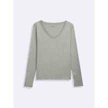Ltb Uzun Kollu V Yaka Basic Yeşil Sweatshırt Yeşil L