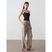 Dilvin 72730 Keten Karışımlı Bağcıklı Pantolon-bej