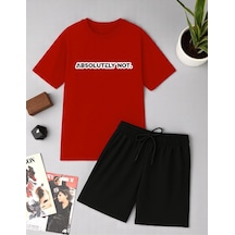 Uyguntarz Unisex Kesinlikle Hayır. Tasarım Basklı Tshirt Şort Takımı Kırmızı