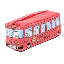 Otobüs Figürlü Kalem Çantası Kırmızı