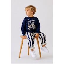 Baskılı Erkek Çocuk Sweatshirt & Lacivert Çizgili Eşofman Altlı Alt Üst Takım
