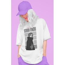 Sevbano Tasarım Uchiha Itachi Baskılı Unisex Oversize Naruto Anime Dizi K Beyaz