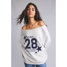 Defacto Oversize Kesik Kayık Yaka Baskılı Sweatshirt I0213ax26wngr110 Gri-gr110