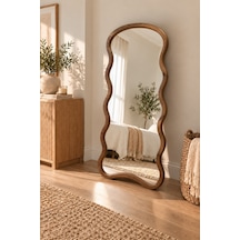 Mirroir Ceviz Ahşap Çerçeve Dalgalı Model Ayaklı Boy Aynası 80x180