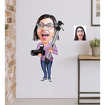 Kişiye Özel Bayan Profesyonel Fotoğrafçı Karikatürlü Duvar Sticke