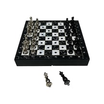 Gifthome Black Klasik Mermer Desenli Mini Seyahat Boy Satranç Takımı 16 X 16 Cm
