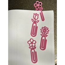 3d Baskı Çiçek Figürlü Ataç Ve Kitap Ayracı - 8li Set - Pembe