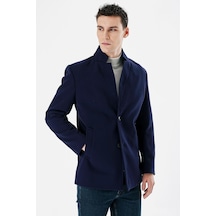 Koyu Lacivert Kaşe Dik Yaka Astarlı Slim Fit Dar Kesim Casual Mont 1007235170-Koyu Lacivert