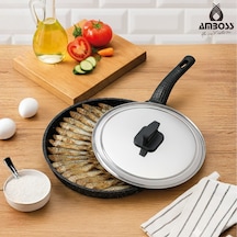 Amboss Döküm Granit Kapaklı Balık Tavası 34 Cm gri