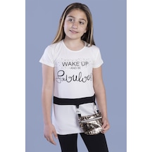 Toontoy Kids Toontoy Kız Çocuk T-shirt Önü Çantalı Ekru