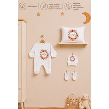 Pia Baby İsme Özel Kız Bebek Tulum %100 Pamuk Organik Baskılı İsimli Bebek Tulumu 35x45 Cm Yastık Kılıfı Bebek Seti 2077ytyx Krem