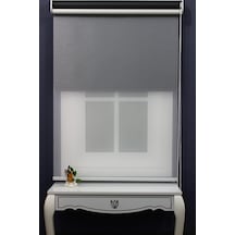 Çift Mekanizmalı Çizgili Tül & Mat Gri Stor Perde % 90 Işıgı Kesm